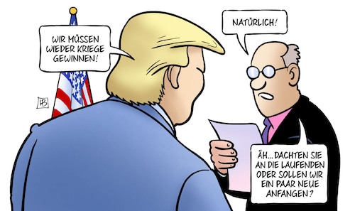 Cartoon: Trump und Kriege (medium) by Harm Bengen tagged trump,kriege,gewinnen,rüstungshaushalt,präsident,usa,harm,bengen,cartoon,karikatur,trump,kriege,gewinnen,rüstungshaushalt,präsident,usa,harm,bengen,cartoon,karikatur