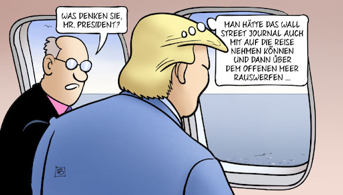 Cartoon: Trump und Wall Street Journal (medium) by Harm Bengen tagged präsident,trump,wall,street,journal,reise,meer,rauswerfen,pressefreiheit,drohungen,journalismus,epstein,brief,enthüllung,harm,bengen,cartoon,karikatur,präsident,trump,wall,street,journal,reise,meer,rauswerfen,pressefreiheit,drohungen,journalismus,epstein,brief,enthüllung,harm,bengen,cartoon,karikatur