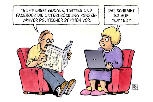 Cartoon: Trump wird unterdrückt (medium) by Harm Bengen tagged trump,google,twitter,facebook,unterdrückung,konservativer,politischer,stimmen,internet,zensur,usa,harm,bengen,cartoon,karikatur,trump,google,twitter,facebook,unterdrückung,konservativer,politischer,stimmen,internet,zensur,usa,harm,bengen,cartoon,karikatur