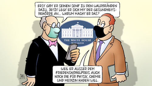 Cartoon: Trumps Nobelpreise (medium) by Harm Bengen tagged usa,trump,weisses,haus,white,house,corona,masken,waldbrände,gesundheitsbehörde,friedensnobelpreis,physik,chemie,medizin,handy,harm,bengen,cartoon,karikatur,usa,trump,weisses,haus,white,house,corona,masken,waldbrände,gesundheitsbehörde,friedensnobelpreis,physik,chemie,medizin,handy,harm,bengen,cartoon,karikatur