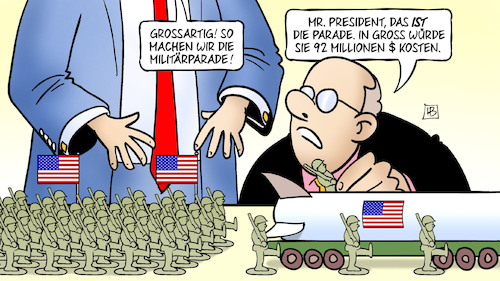 Cartoon: Trumps Parade (medium) by Harm Bengen tagged militärparade,präsident,president,92,millionen,dollar,kosten,armee,usa,harm,bengen,cartoon,karikatur,militärparade,präsident,president,92,millionen,dollar,kosten,armee,usa,harm,bengen,cartoon,karikatur