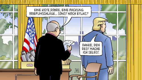 Cartoon: Trumps Rohrbomben (medium) by Harm Bengen tagged kiste,rohre,packung,briefumschläge,terrorismus,rohrbomben,briefbomben,anschläge,trump,oval,office,harm,bengen,cartoon,karikatur,kiste,rohre,packung,briefumschläge,terrorismus,rohrbomben,briefbomben,anschläge,trump,oval,office,harm,bengen,cartoon,karikatur