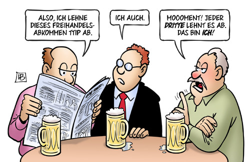 Cartoon: TTIP-Ablehnung (medium) by Harm Bengen tagged freihandelsabkommen,ttip,ablehnung,umfrage,bertelsmann,studie,eu,stammtisch,usa,harm,bengen,cartoon,karikatur,freihandelsabkommen,ttip,ablehnung,umfrage,bertelsmann,studie,eu,stammtisch,usa,harm,bengen,cartoon,karikatur