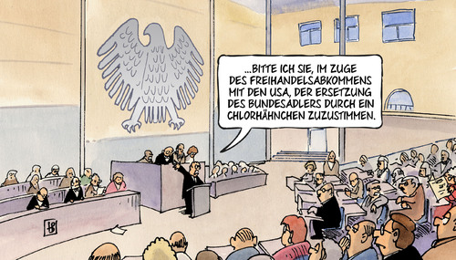 Cartoon: TTIP (medium) by Harm Bengen tagged ttip,freihandelsabkommen,deutschland,europa,usa,zoll,standards,chlorhaehnchen,chlohr,huehner,harm,bengen,cartoon,karikatur,ttip,freihandelsabkommen,deutschland,europa,usa,zoll,standards,chlorhaehnchen,chlohr,huehner,harm,bengen,cartoon,karikatur