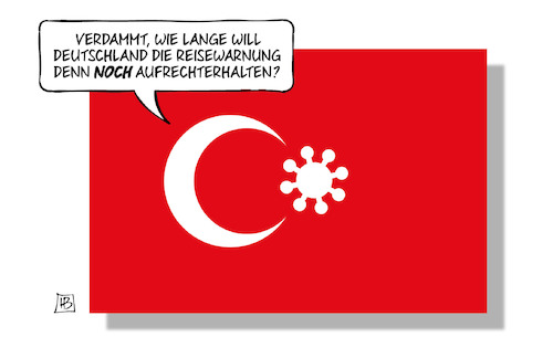 Cartoon: Türkei-Reisewarnung (medium) by Harm Bengen tagged türkei,deutschland,reisewarnung,corona,covid19,virus,wirtschaft,tourismus,fahne,pandemie,harm,bengen,cartoon,karikatur,türkei,deutschland,reisewarnung,corona,covid19,virus,wirtschaft,tourismus,fahne,pandemie,harm,bengen,cartoon,karikatur