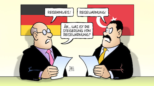 Cartoon: Türkische Reisewarnung (medium) by Harm Bengen tagged reisehinweis,reisewarnung,steigerung,deutschland,türkei,harm,bengen,cartoon,karikatur,reisehinweis,reisewarnung,steigerung,deutschland,türkei,harm,bengen,cartoon,karikatur