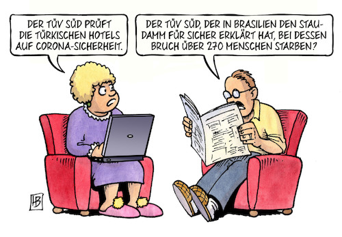 Cartoon: Tüv Süd und Corona (medium) by Harm Bengen tagged tüv,süd,brasilien,staudamm,tod,türkei,deutschland,reisewarnung,corona,covid19,virus,wirtschaft,tourismus,pandemie,harm,bengen,cartoon,karikatur,tüv,süd,brasilien,staudamm,tod,türkei,deutschland,reisewarnung,corona,covid19,virus,wirtschaft,tourismus,pandemie,harm,bengen,cartoon,karikatur