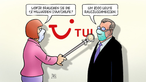 Cartoon: TUI-Entlassungen (medium) by Harm Bengen tagged milliarden,staatshilfe,kredit,entlassungen,interview,tui,touristikbranche,corona,coronavirus,ansteckung,pandemie,epidemie,krankheit,schaden,harm,bengen,cartoon,karikatur,milliarden,staatshilfe,kredit,entlassungen,interview,tui,touristikbranche,corona,coronavirus,ansteckung,pandemie,epidemie,krankheit,schaden,harm,bengen,cartoon,karikatur