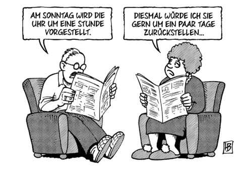 Cartoon: Uhr vorstellen (medium) by Harm Bengen tagged sommerzeit,uhr,vorstellen,sonntag,stunde,tage,germanwings,flugzeugabsturz,trauer,harm,bengen,cartoon,karikatur