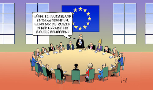 Cartoon: Ukraine-Verbrenner (medium) by Harm Bengen tagged deutschland,verbrennerstreit,panzer,fuels,efuels,synthetische,kraftstoffe,fdp,wissing,eu,europa,gipfel,krieg,ukraine,russland,harm,bengen,cartoon,karikatur,deutschland,verbrennerstreit,panzer,fuels,efuels,synthetische,kraftstoffe,fdp,wissing,eu,europa,gipfel,krieg,ukraine,russland,harm,bengen,cartoon,karikatur