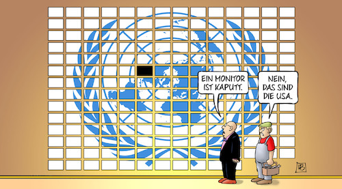 Cartoon: UN-VV virtuell (medium) by Harm Bengen tagged monitor,kaputt,usa,un,vereinte,nationen,united,nations,generalversammlung,vollversammlung,virtuell,digital,handwerker,harm,bengen,cartoon,karikatur,monitor,kaputt,usa,un,vereinte,nationen,united,nations,generalversammlung,vollversammlung,virtuell,digital,handwerker,harm,bengen,cartoon,karikatur