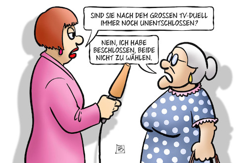 Cartoon: Unentschlossene nach TV-Duell (medium) by Harm Bengen tagged unentschlossene,interview,susemil,tv,duell,merkel,schulz,bundestagswahl,harm,bengen,cartoon,karikatur,unentschlossene,interview,susemil,tv,duell,merkel,schulz,bundestagswahl,harm,bengen,cartoon,karikatur