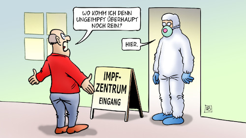 Cartoon: Ungeimpfter Zugang (medium) by Harm Bengen tagged ungeimpfter,zugang,coronba,impfzentrum,harm,bengen,cartoon,karikatur,ungeimpfter,zugang,coronba,impfzentrum,harm,bengen,cartoon,karikatur