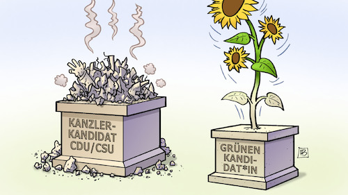 Cartoon: Union und Grüne-Kandidaten (medium) by Harm Bengen tagged frage,denkmal,schrott,sonnenblume,grüne,cdu,csu,habeck,baerbock,laschet,söder,kanzlerkandidatin,harm,bengen,cartoon,karikatur,frage,denkmal,schrott,sonnenblume,grüne,cdu,csu,habeck,baerbock,laschet,söder,kanzlerkandidatin,harm,bengen,cartoon,karikatur