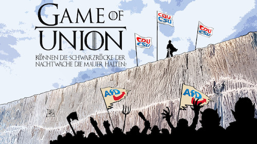Cartoon: Union und Mauer (medium) by Harm Bengen tagged union,schwarzröcke,nachtwache,mauer,game,of,thrones,brandmauer,afd,cdu,csu,harm,bengen,cartoon,karikatur,union,schwarzröcke,nachtwache,mauer,game,of,thrones,brandmauer,afd,cdu,csu,harm,bengen,cartoon,karikatur