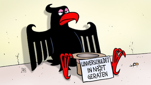 Cartoon: Unverschuldet (medium) by Harm Bengen tagged haushalt,2021,bundesregierung,bundestag,bundesadler,bettler,betteln,hut,corona,schulden,harm,bengen,cartoon,karikatur,haushalt,2021,bundesregierung,bundestag,bundesadler,bettler,betteln,hut,corona,schulden,harm,bengen,cartoon,karikatur