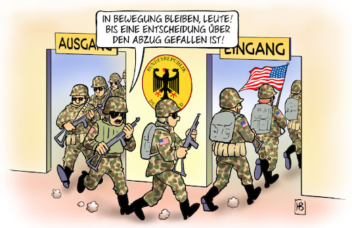 Cartoon: USA-Abzug (medium) by Harm Bengen tagged usa,deutschland,bewegung,entscheidung,abzug,truppenabzug,nato,trump,biden,soldaten,harm,bengen,cartoon,karikatur,usa,deutschland,bewegung,entscheidung,abzug,truppenabzug,nato,trump,biden,soldaten,harm,bengen,cartoon,karikatur