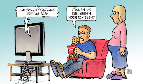 Cartoon: Vaterschaftsurlaub (medium) by Harm Bengen tagged vaterschaftsurlaub,2024,schwangerschaft,tv,termin,verschieben,harm,bengen,cartoon,karikatur,vaterschaftsurlaub,2024,schwangerschaft,tv,termin,verschieben,harm,bengen,cartoon,karikatur