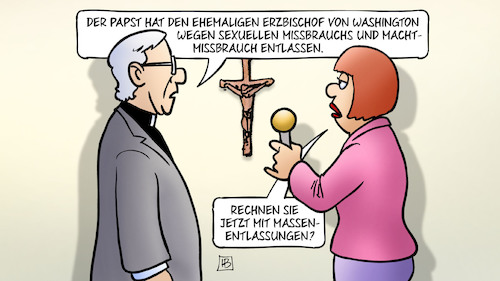 Cartoon: Vatikan-Entlassungen (medium) by Harm Bengen tagged papst,erzbischof,washington,sexueller,missbrauch,machtmissbrauch,entlassen,massenentlassungen,vatikan,usa,interview,harm,bengen,cartoon,karikatur,papst,erzbischof,washington,sexueller,missbrauch,machtmissbrauch,entlassen,massenentlassungen,vatikan,usa,interview,harm,bengen,cartoon,karikatur