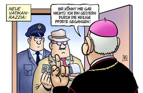 Cartoon: Vatikan-Razzia (medium) by Harm Bengen tagged neue,vatikan,razzia,glaubenskongregation,kardinal,müller,heilige,pforte,rom,petersdom,italien,polizei,unterschlagung,harm,bengen,cartoon,karikatur,neue,vatikan,razzia,glaubenskongregation,kardinal,müller,heilige,pforte,rom,petersdom,italien,polizei,unterschlagung,harm,bengen,cartoon,karikatur