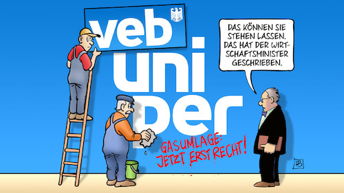 Cartoon: VEB Uniper (medium) by Harm Bengen tagged wirtschaftsminister,graffiti,uniper,veb,volkseigener,betrieb,verstaatlichung,arbeiter,leiter,gasumlage,habeck,gasspeicher,gaskrise,gasmangel,harm,bengen,cartoon,karikatur,wirtschaftsminister,graffiti,uniper,veb,volkseigener,betrieb,verstaatlichung,arbeiter,leiter,gasumlage,habeck,gasspeicher,gaskrise,gasmangel,harm,bengen,cartoon,karikatur