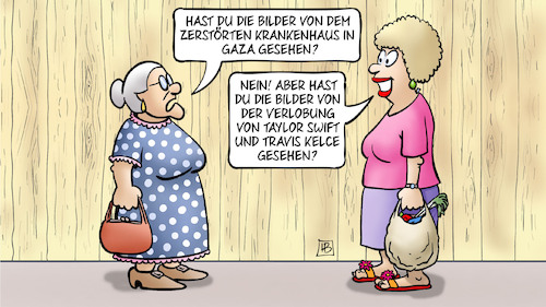 Cartoon: Verlobung (medium) by Harm Bengen tagged bilder,zerstörtes,krankenhaus,gaza,israel,krieg,verlobung,taylor,swift,travis,kelce,harm,bengen,cartoon,karikatur,bilder,zerstörtes,krankenhaus,gaza,israel,krieg,verlobung,taylor,swift,travis,kelce,harm,bengen,cartoon,karikatur