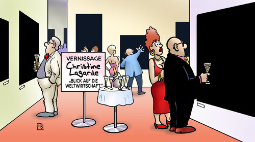 Cartoon: Vernissage (medium) by Harm Bengen tagged vernissage,christine,lagarde,weltwirtschaft,aussicht,bild,schwarz,ausstellung,konjunktur,iwf,vernissage,christine lagarde,weltwirtschaft,ausstellung,iwf,konjunktur,christine,lagarde