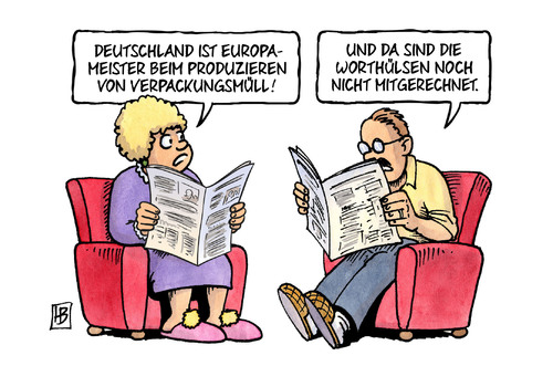 Cartoon: Verpackungsmüll (medium) by Harm Bengen tagged deutschland,europameister,produzieren,verpackungsmüll,worthülsen,umwelt,harm,bengen,cartoon,karikatur,deutschland,europameister,produzieren,verpackungsmüll,worthülsen,umwelt,harm,bengen,cartoon,karikatur