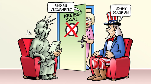 Cartoon: Verwandte (medium) by Harm Bengen tagged krankenschwester,kreisssaal,geburt,ende,wahlkampf,usa,clinton,trump,präsidentschaft,freiheitsstatue,uncle,sam,harm,bengen,cartoon,karikatur,krankenschwester,kreisssaal,geburt,ende,wahlkampf,usa,clinton,trump,präsidentschaft,freiheitsstatue,uncle,sam,harm,bengen,cartoon,karikatur