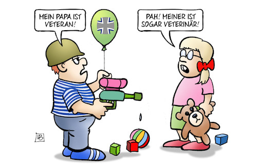 Cartoon: Veteranen-Steigerung (medium) by Harm Bengen tagged papa,veteranentag,veteran,ehrung,militarisierung,bundeswehr,armee,heldengedenktag,kinder,wasserpistole,luftballon,ballon,veterinär,harm,bengen,cartoon,karikatur,papa,veteranentag,veteran,ehrung,militarisierung,bundeswehr,armee,heldengedenktag,kinder,wasserpistole,luftballon,ballon,veterinär,harm,bengen,cartoon,karikatur