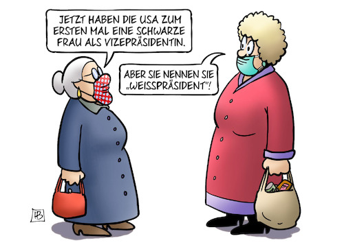 Cartoon: Vice President (medium) by Harm Bengen tagged usa,wahl,biden,harris,schwarze,frau,vizepräsidentin,vice,president,weisspräsident,jutta,susemil,masken,harm,bengen,cartoon,karikatur,usa,wahl,biden,harris,schwarze,frau,vizepräsidentin,vice,president,weisspräsident,jutta,susemil,masken,harm,bengen,cartoon,karikatur