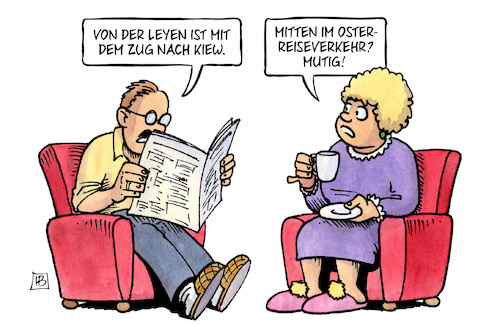 Cartoon: Von der Leyen im Zug (medium) by Harm Bengen tagged von,der,leyen,zug,kiew,präsidentin,eu,kommission,osterreiseverkehr,bahn,russland,ukraine,krieg,harm,bengen,cartoon,karikatur,von,der,leyen,zug,kiew,präsidentin,eu,kommission,osterreiseverkehr,bahn,russland,ukraine,krieg,harm,bengen,cartoon,karikatur