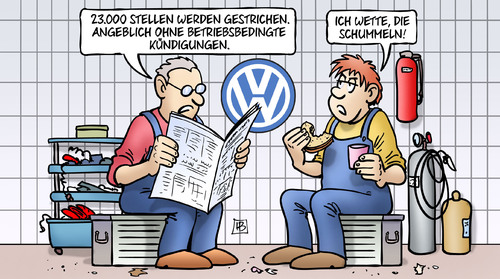 Cartoon: VW-Entlassungen (medium) by Harm Bengen tagged vw,entlassungen,stellen,streichen,betriebsbedingte,kündigungen,schummeln,schummelsoftwar,abgasskandal,zukunftspakt,harm,bengen,cartoon,karikatur,vw,entlassungen,stellen,streichen,betriebsbedingte,kündigungen,schummeln,schummelsoftwar,abgasskandal,zukunftspakt,harm,bengen,cartoon,karikatur