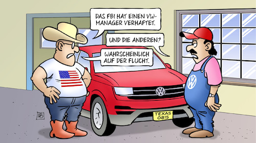 Cartoon: VW-Manager verhaftet (medium) by Harm Bengen tagged fbi,vw,manager,verhaftet,verhaftung,flucht,auto,abgasskandal,betrug,harm,bengen,cartoon,karikatur,fbi,vw,manager,verhaftet,verhaftung,flucht,auto,abgasskandal,betrug,harm,bengen,cartoon,karikatur