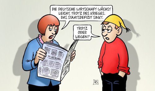 Cartoon: Wachstum trotz Krieg (medium) by Harm Bengen tagged deutsche,wirtschaft,wachstum,staatsdefizit,michel,zeitung,lesen,krieg,ukraine,russland,harm,bengen,cartoon,karikatur,deutsche,wirtschaft,wachstum,staatsdefizit,michel,zeitung,lesen,krieg,ukraine,russland,harm,bengen,cartoon,karikatur