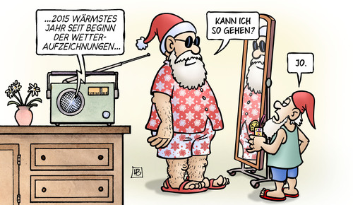 Cartoon: Waermstes Jahr (medium) by Harm Bengen tagged klima,wetteraufzeichnung,beginn,jahr,warm,waermstes,2015,erwaermung,radio,weihnachtsmann,wichtel,spiegel,harm,bengen,cartoon,karikatur,2015,waermstes,warm,jahr,beginn,wetteraufzeichnung,klima,erwaermung,radio,weihnachtsmann,wichtel,spiegel,harm,bengen,cartoon,karikatur