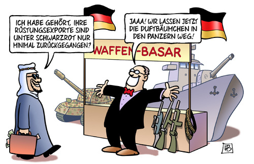 Cartoon: Waffenexport (medium) by Harm Bengen tagged waffen,basar,waffenexport,rüstungsexport,schwarzrot,duftbäumchen,panzern,harm,bengen,cartoon,karikatur,waffen,basar,waffenexport,rüstungsexport,schwarzrot,duftbäumchen,panzern,harm,bengen,cartoon,karikatur