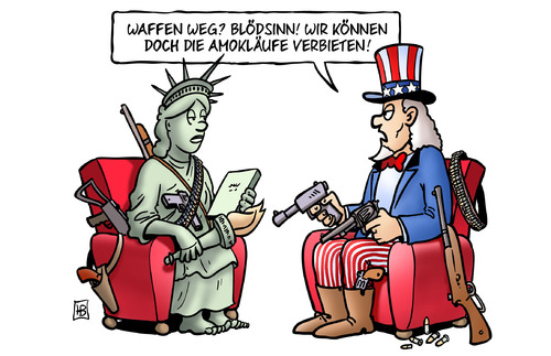 Cartoon: Waffenrecht USA (medium) by Harm Bengen tagged waffenrecht,usa,amok,amoklauf,amokläufe,handfeuerwaffen,gewehre,pistolen,revolver,uncle,sam,liberty,freiheitsstatue,verbot,harm,bengen,cartoon,karikatur,waffenrecht,usa,amok,amoklauf,amokläufe,handfeuerwaffen,gewehre,pistolen,revolver,uncle,sam,liberty,freiheitsstatue,verbot,harm,bengen,cartoon,karikatur