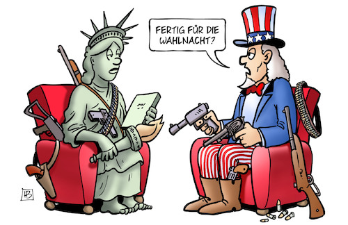 Cartoon: Wahlnachtvorbereitung (medium) by Harm Bengen tagged liberty,freiheitsstaue,uncle,sam,waffen,bürgerkrieg,usa,wahl,corona,trump,biden,harm,bengen,cartoon,karikatur,liberty,freiheitsstaue,uncle,sam,waffen,bürgerkrieg,usa,wahl,corona,trump,biden,harm,bengen,cartoon,karikatur