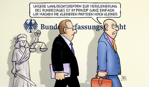 Cartoon: Wahlrechtsreform (medium) by Harm Bengen tagged wahlrechtsreform,verkleinerung,bundestag,kleinere,parteien,bverfg,bundesverfassungsgericht,justitia,harm,bengen,cartoon,karikatur,wahlrechtsreform,verkleinerung,bundestag,kleinere,parteien,bverfg,bundesverfassungsgericht,justitia,harm,bengen,cartoon,karikatur