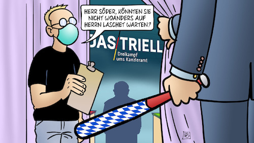 Cartoon: Warten auf Laschet (medium) by Harm Bengen tagged söder,laschet,warten,tv,studio,triell,bundestagswahl,wahlkampf,cdu,csu,keule,baseballschläger,harm,bengen,cartoon,karikatur,söder,laschet,warten,tv,studio,triell,bundestagswahl,wahlkampf,cdu,csu,keule,baseballschläger,harm,bengen,cartoon,karikatur