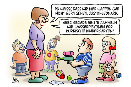 Cartoon: Wasserpistolen (medium) by Harm Bengen tagged waffen,waffenexport,waffenlieferungen,deutschland,bundestag,bundesregierung,irak,kurden,kindergarten,kita,kinder,wasserpistolen,harm,bengen,cartoon,karikatur,waffen,waffenexport,waffenlieferungen,deutschland,bundestag,bundesregierung,irak,kurden,kindergarten,kita,kinder,wasserpistolen,harm,bengen,cartoon,karikatur