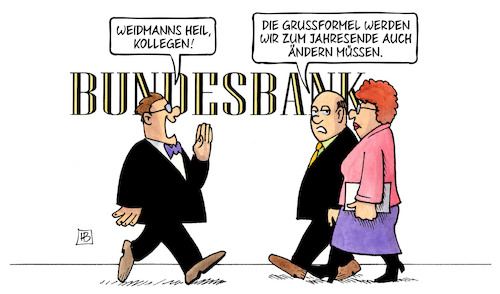 Cartoon: Weidmann-Rücktritt (medium) by Harm Bengen tagged weidmanns,weidmann,heil,kollegen,bundesbank,chef,rücktritt,grussformel,harm,bengen,cartoon,karikatur,weidmanns,weidmann,heil,kollegen,bundesbank,chef,rücktritt,grussformel,harm,bengen,cartoon,karikatur