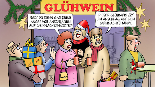 Cartoon: Weihnachtsmarkt-Terror (medium) by Harm Bengen tagged angst,anschläge,weihnachtsmärkte,terror,gluehwein,trinken,weihnachten,weihnachtsmarkt,bedrohung,anschlag,attentat,alkohol,harm,bengen,cartoon,karikatur,angst,anschläge,weihnachtsmärkte,terror,gluehwein,trinken,weihnachten,weihnachtsmarkt,bedrohung,anschlag,attentat,alkohol,harm,bengen,cartoon,karikatur