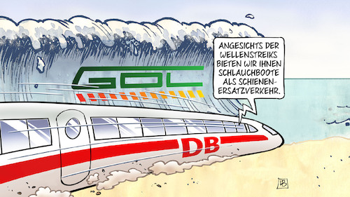 Cartoon: Wellenstreiks (medium) by Harm Bengen tagged wellenstreiks,schlauchboote,schienenersatzverkehr,bahn,db,gdl,streiks,harm,bengen,cartoon,karikatur,wellenstreiks,schlauchboote,schienenersatzverkehr,bahn,db,gdl,streiks,harm,bengen,cartoon,karikatur