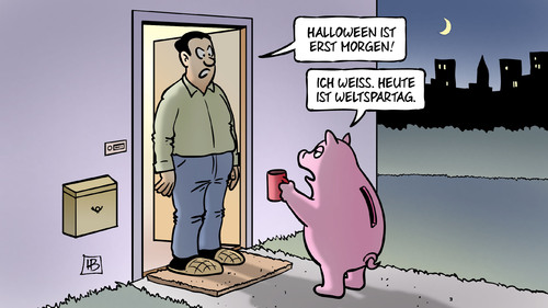 Cartoon: Weltspartag (medium) by Harm Bengen tagged halloween,weltspartag,reformationstag,sparen,sparschwein,verkleidung,harm,bengen,cartoon,karikatur,halloween,weltspartag,reformationstag,sparen,sparschwein,verkleidung,harm,bengen,cartoon,karikatur