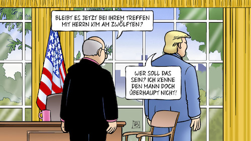 Cartoon: Wer ist Kim (medium) by Harm Bengen tagged treffen,kim,trump,usa,nordkorea,gipfel,singapur,oval,office,harm,bengen,cartoon,karikatur,treffen,kim,trump,usa,nordkorea,gipfel,singapur,oval,office,harm,bengen,cartoon,karikatur