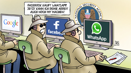 Cartoon: WhatsApp-Kauf (medium) by Harm Bengen tagged whatsapp,facebook,kauf,kaufen,spitzel,nsa,usa,geheimdienst,internet,agent,computer,arbeit,harm,bengen,cartoon,karikatur,whatsapp,facebook,kauf,kaufen,spitzel,nsa,usa,geheimdienst,internet,agent,computer,arbeit,harm,bengen,cartoon,karikatur