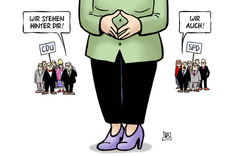 Cartoon: Wir stehen hinter dir (medium) by Harm Bengen tagged merkel,kanzlerin,kritik,distanz,rückhalt,cdu,spd,flucht,flüchtling,asyl,bamf,integration,migration,harm,bengen,cartoon,karikatur,merkel,kanzlerin,kritik,distanz,rückhalt,cdu,spd,flucht,flüchtling,asyl,bamf,integration,migration,harm,bengen,cartoon,karikatur