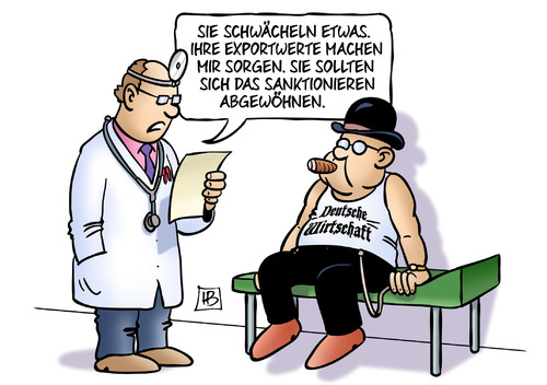 Cartoon: Wirtschaftsschwäche (medium) by Harm Bengen tagged sanktionieren,sanktionen,russland,export,bip,konjunktur,deutsche,wirtschaft,unternehmen,harm,bengen,cartoon,karikatur,sanktionieren,sanktionen,russland,export,bip,konjunktur,deutsche,wirtschaft,unternehmen,harm,bengen,cartoon,karikatur